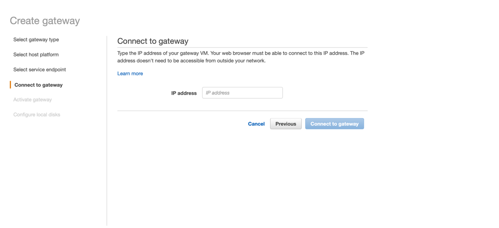 Enter gateway VM IP address and then click Connect to gateway