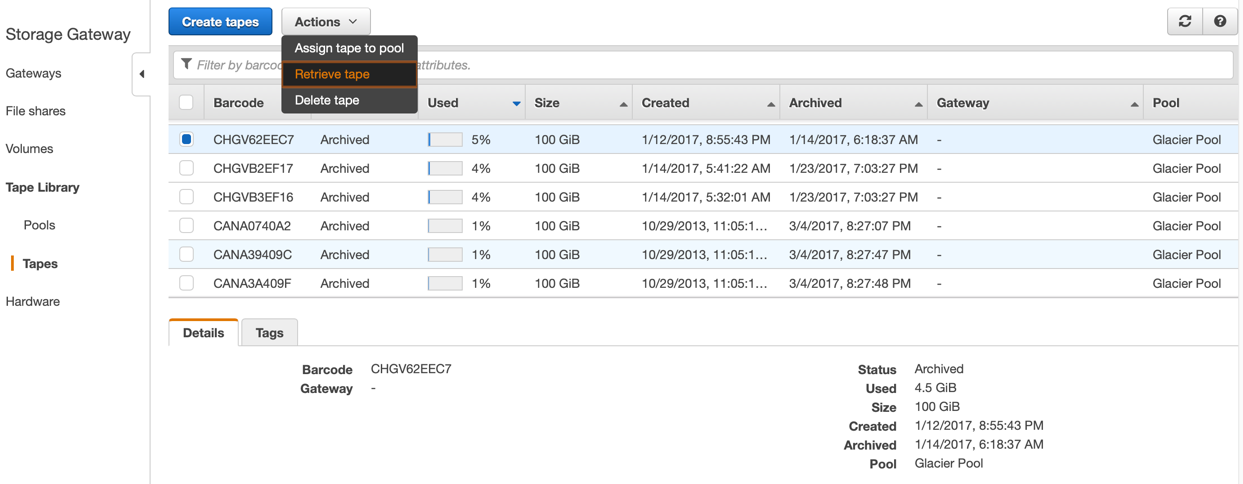 Restoring Virtual tapes archived in Glacier Pool or Deep Archive Pool