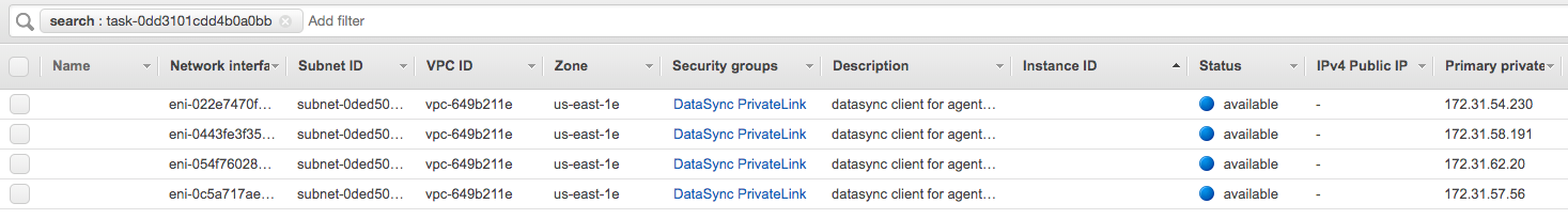Network Interfaces tab in Amazon EC2 Console