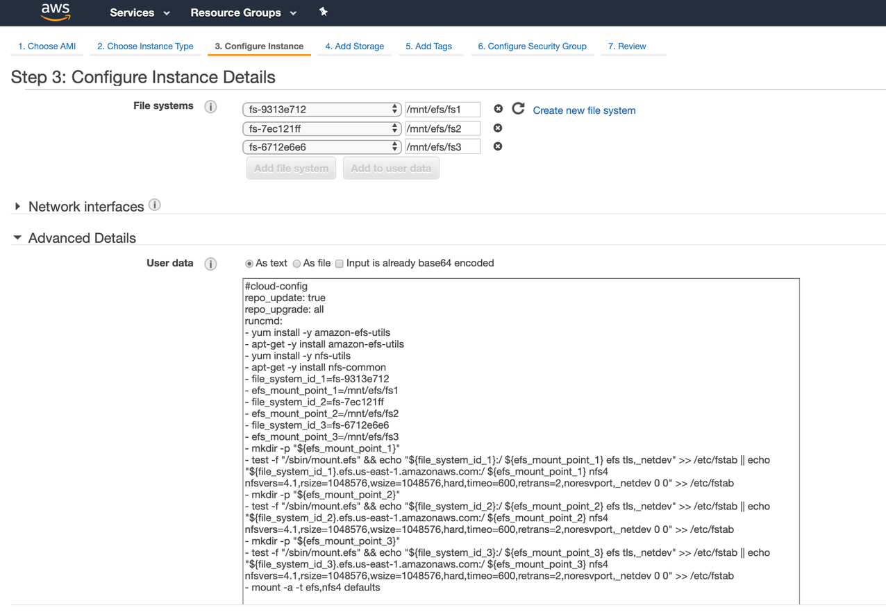 Ec2 Launch Instance Wizard - step 3 configure instance details (bottom of page-advanced details)