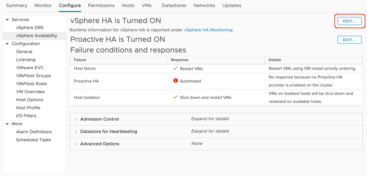 Configure vSphere HA
