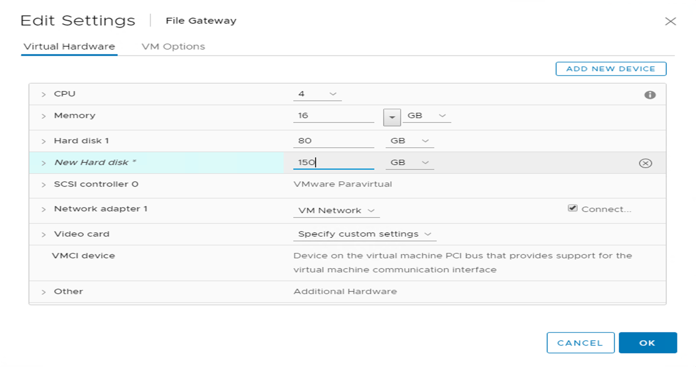 Figure 14. Providing the 150-GB disk size