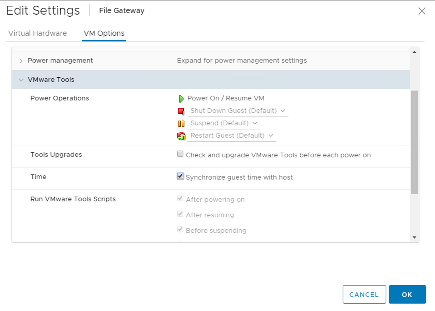 Figure 15. Synchronize the VM time with host