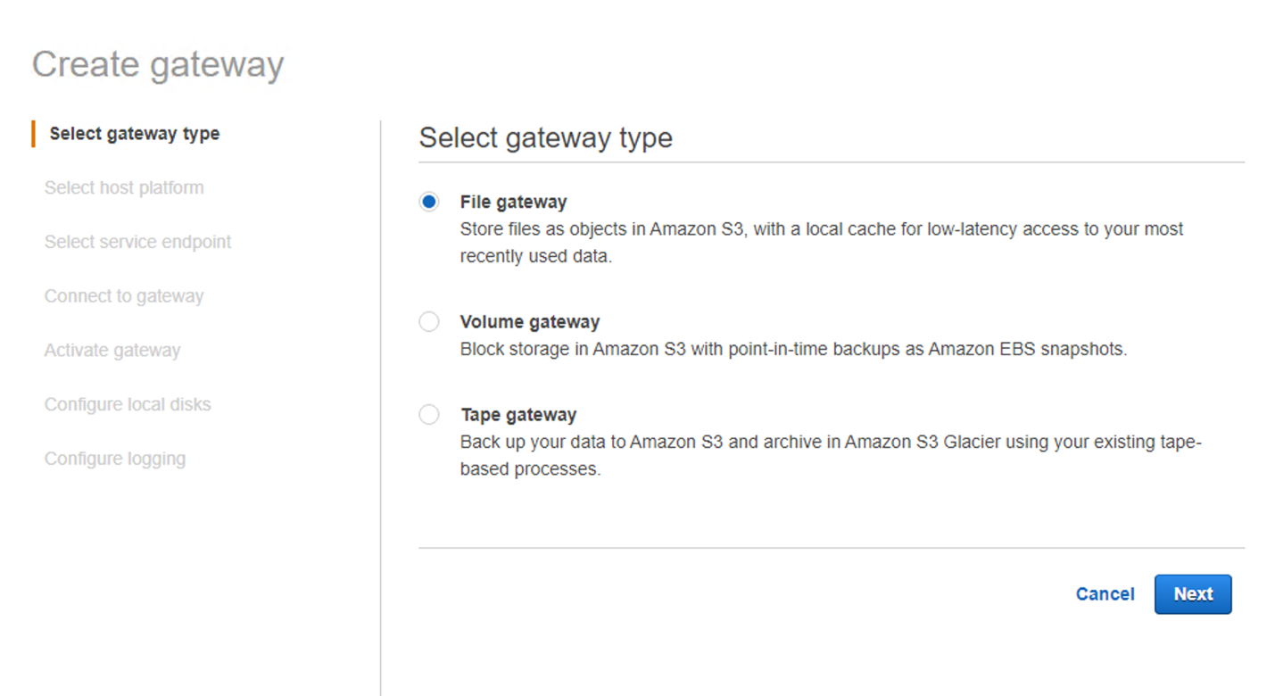 Figure 2. Selecting gateway type