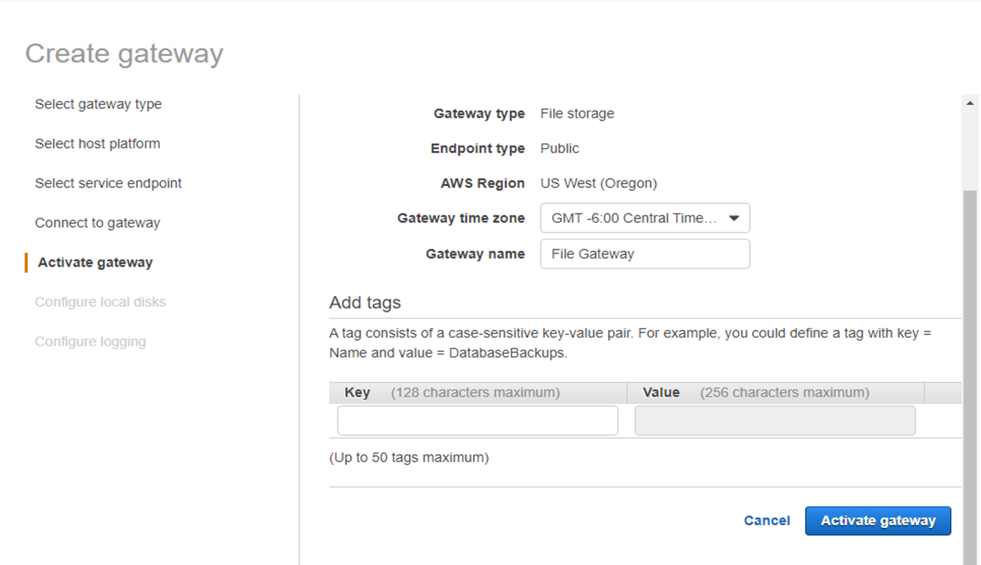 Figure 22. Provide gateway name and time zone while activating gateway