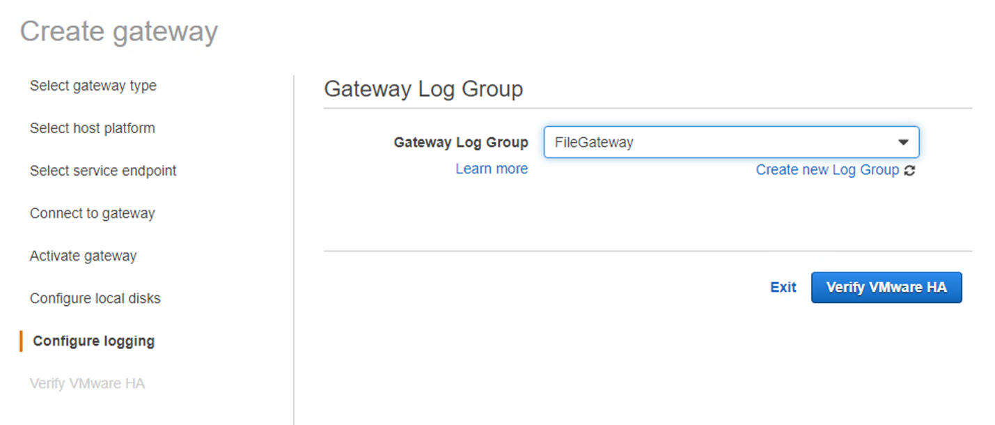 Figure 24. Select Gateway Log Group
