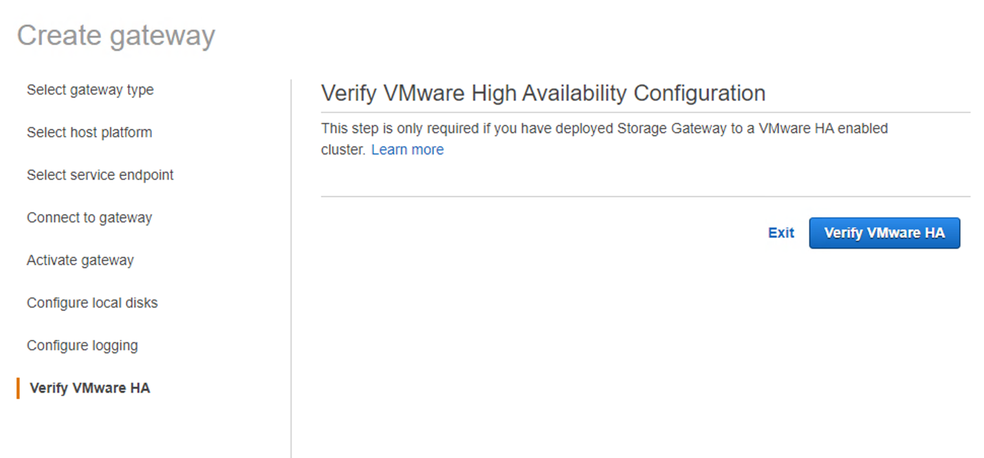 Figure 25. Selecting Exit for Verify VMware HA