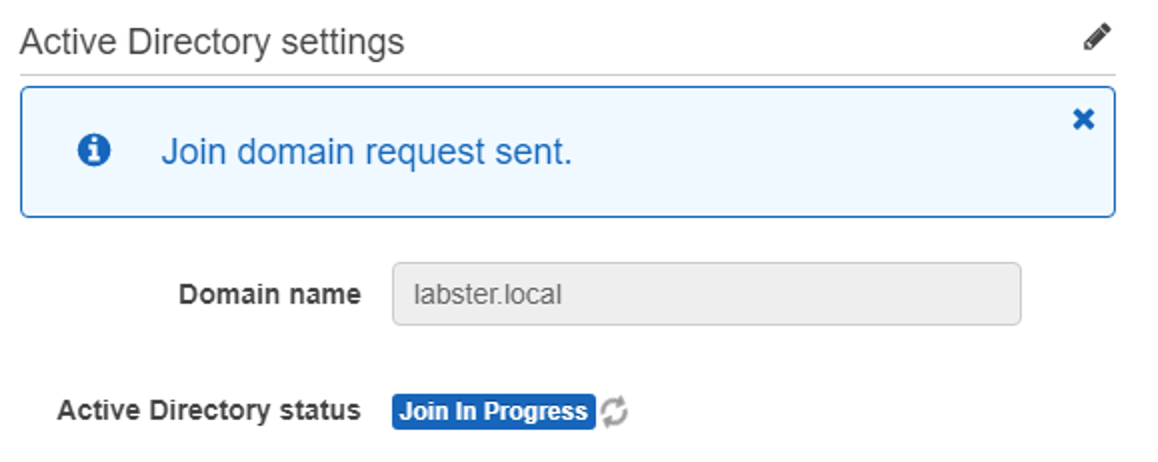 Figure 28. Join domain request status