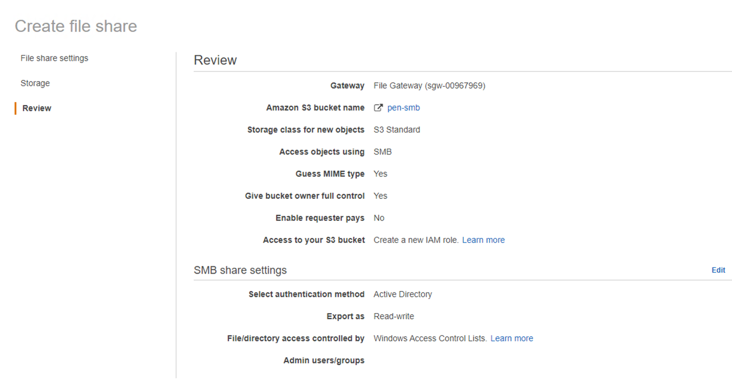 Figure 30. Select create file share