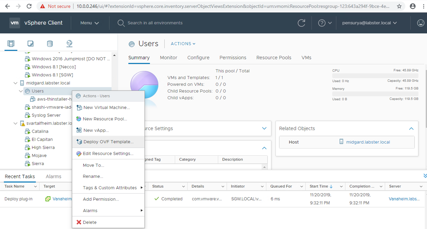 Figure 4. Selecting resource pool under ESX host