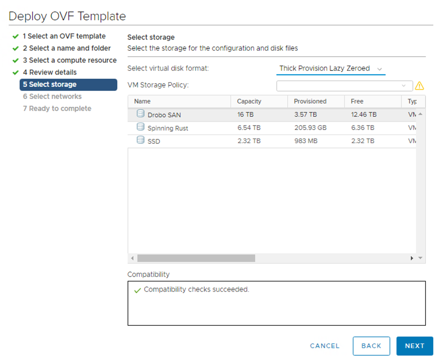 Figure 9. Selecting storage for the VM