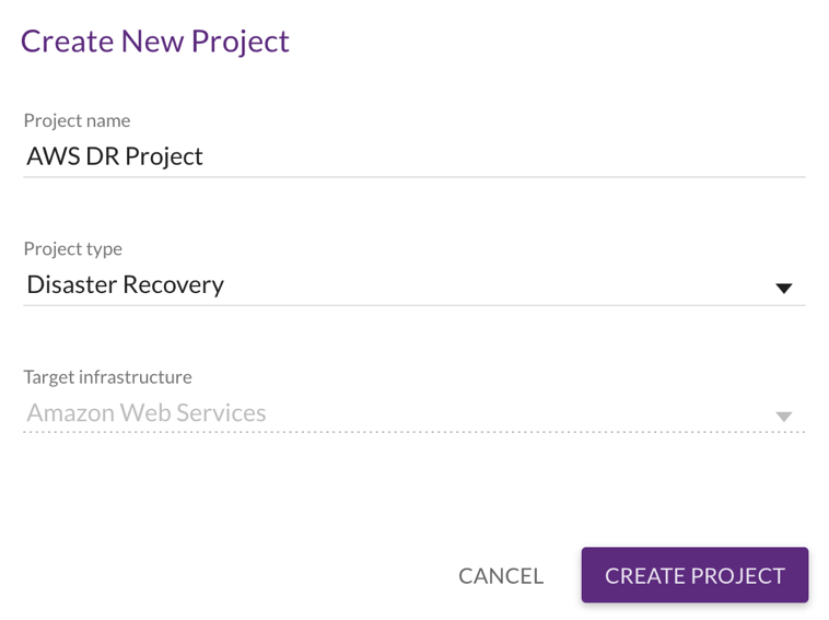 Create and configure your Disaster Recovery Project