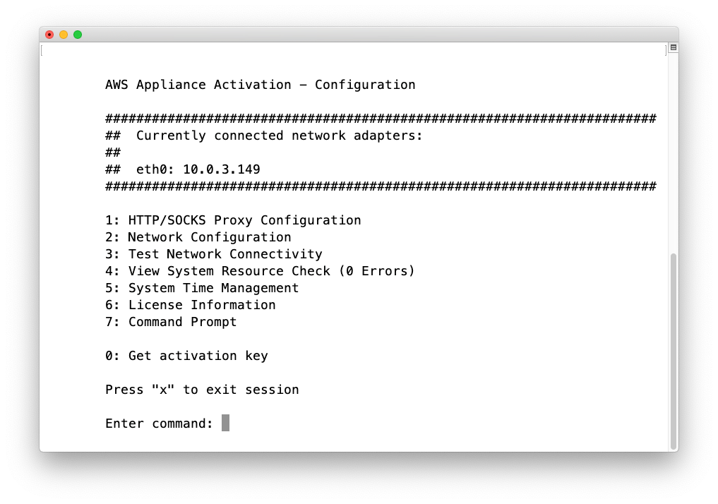 Afterward, you can change your network settings, modify your gateway parameters, and test network connectivity to AWS through the gateway local console