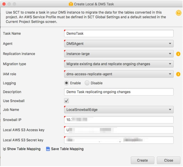 Create Local and DMS Task