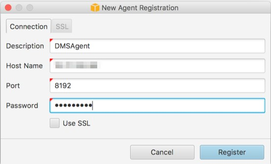 Specify the IP address of the host, the port number, and the password used for the AWS DMS replication agent configuration.
