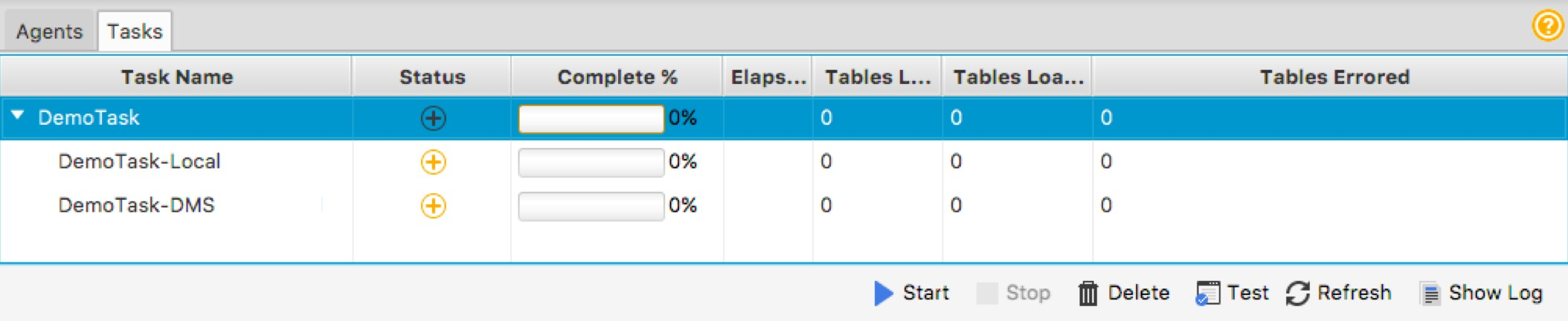 Choosing Test on the AWS SCT Tasks tab tests the connectivity to the staging S3 bucket and the target database