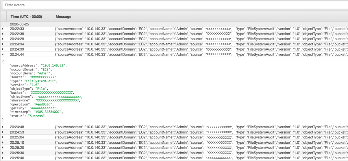 view the file gateway audit logs through the CloudWatch Management Console