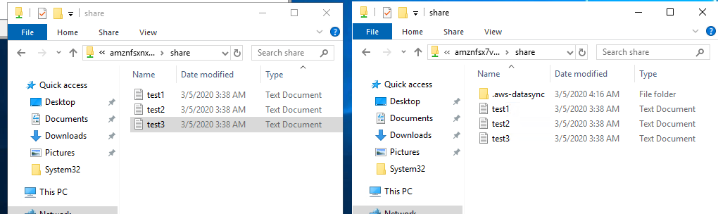 You should see your files appearing on the Amazon FSx file system as the AWS DataSync task copies the files.