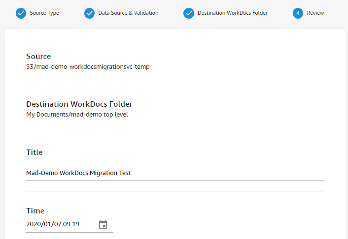 In the Review tab, enter a Title for the migration
