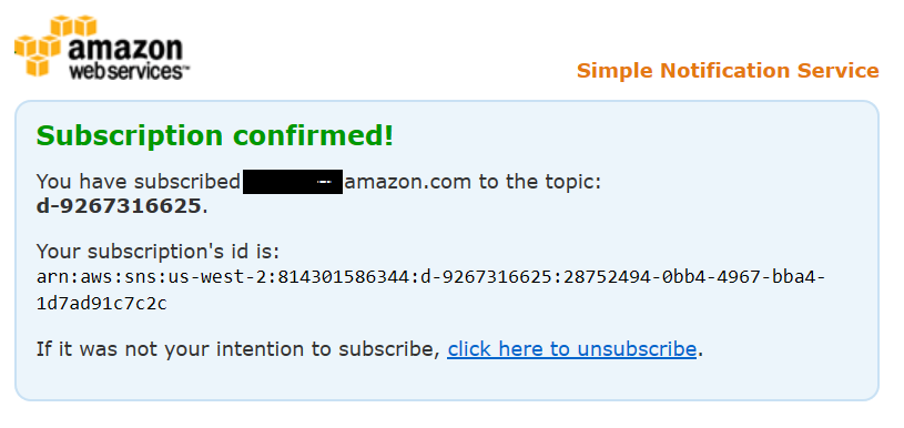 Screenshot of subscription confirmation of email notifications