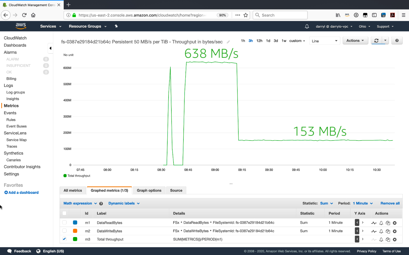 Run an IOR script that reads from these files continuously using eight threads per instance - graph shows the total throughput of this read test again