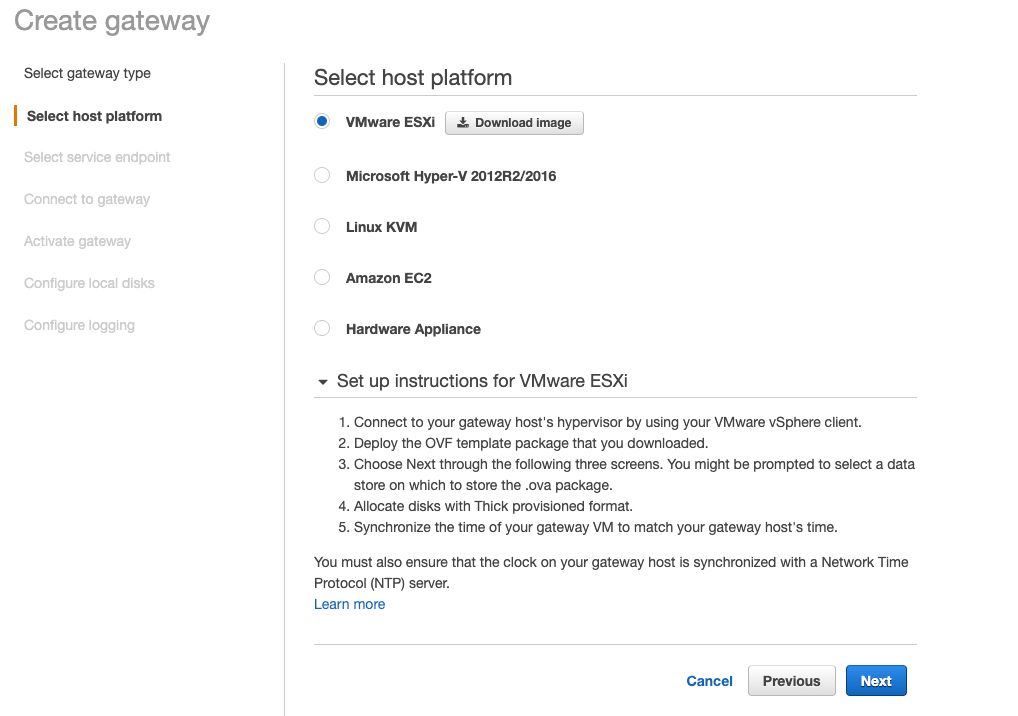Storage Gateway deployment options for your environment.