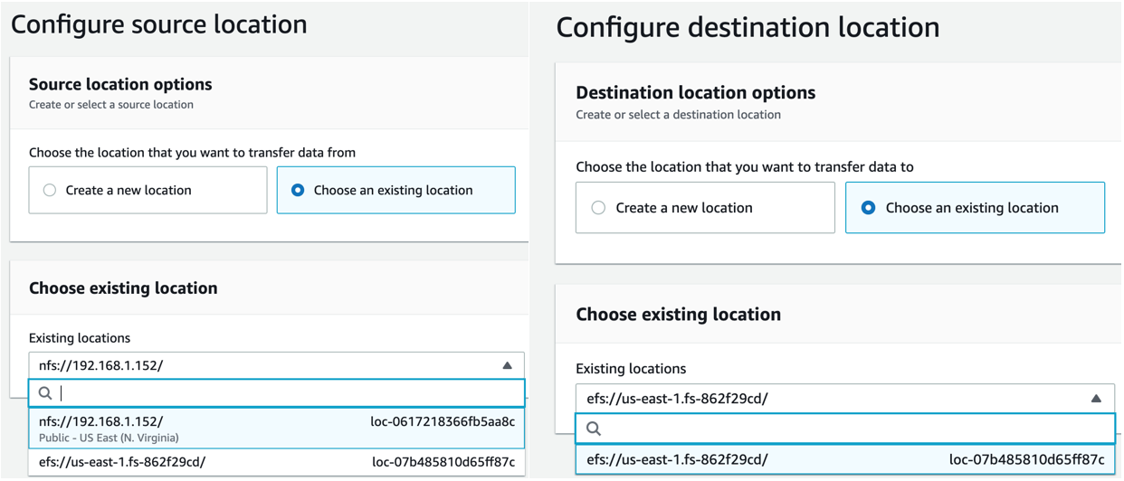 Configure source and destination location