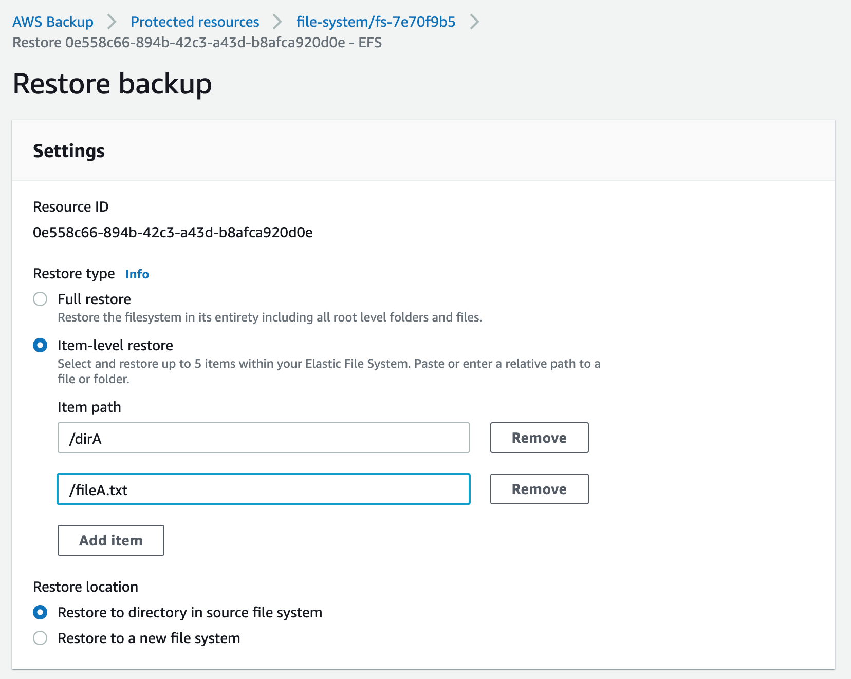 Finally, we select Restore backup to start the restore job