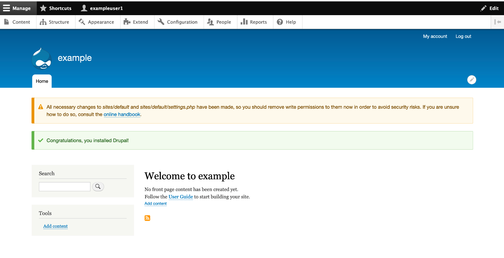 Open up your browser and point to the new site. If the documented process was followed, you see the following page