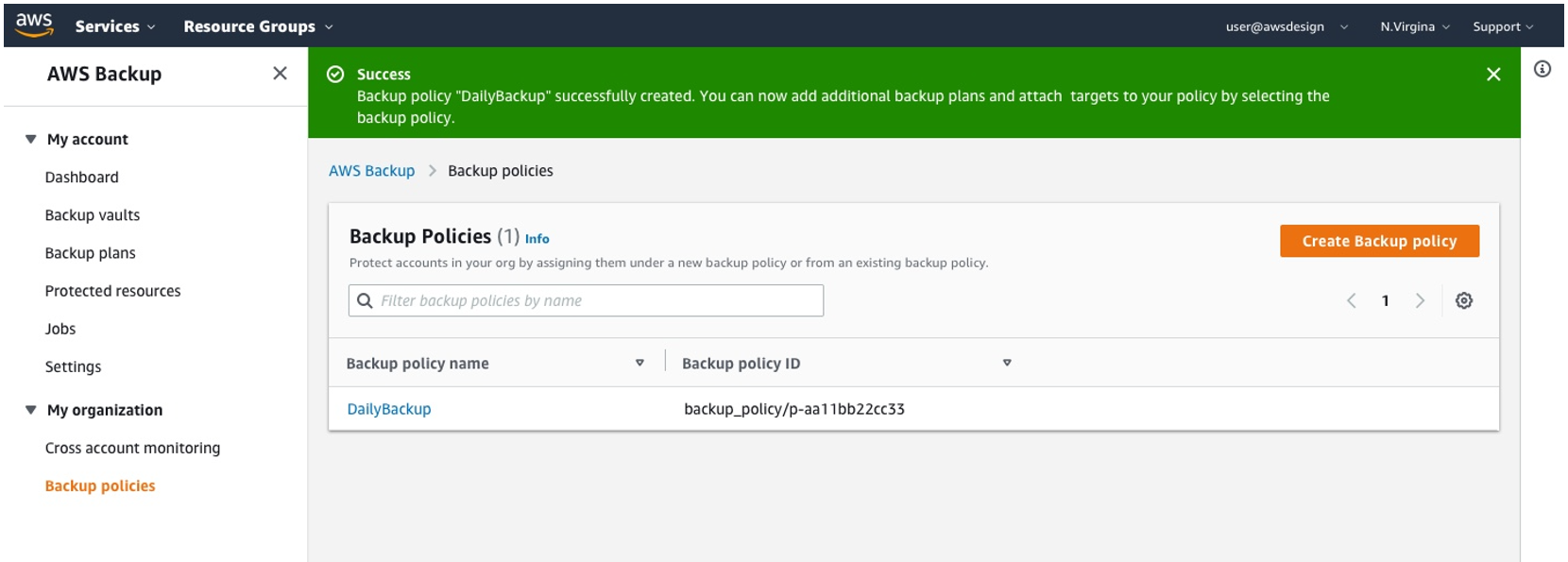 Now that your backup policy is created you are ready to attach it to accounts or even organizational units in your organization by clicking into your newly created backup policy.