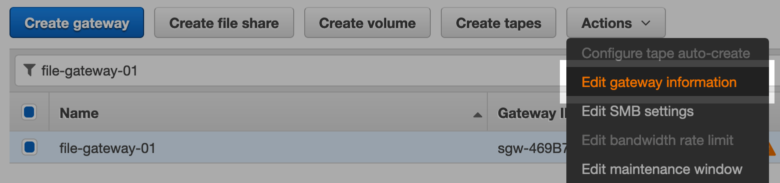 Logging for your File Gateway can be enabled at creation or you can enable it after creation in the console under Edit gateway information.