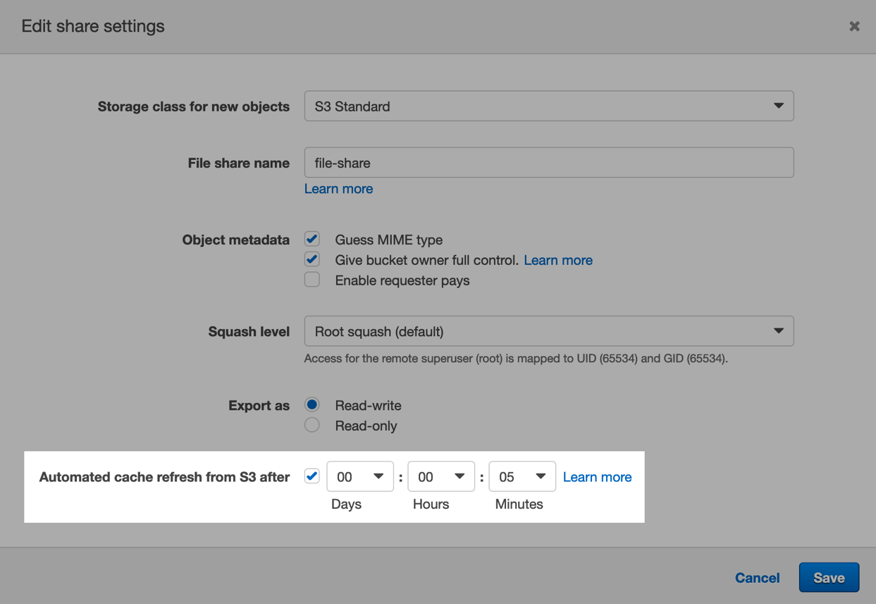 You should then see a window where you can enter the automated cache refresh value. Click Save to apply the change.