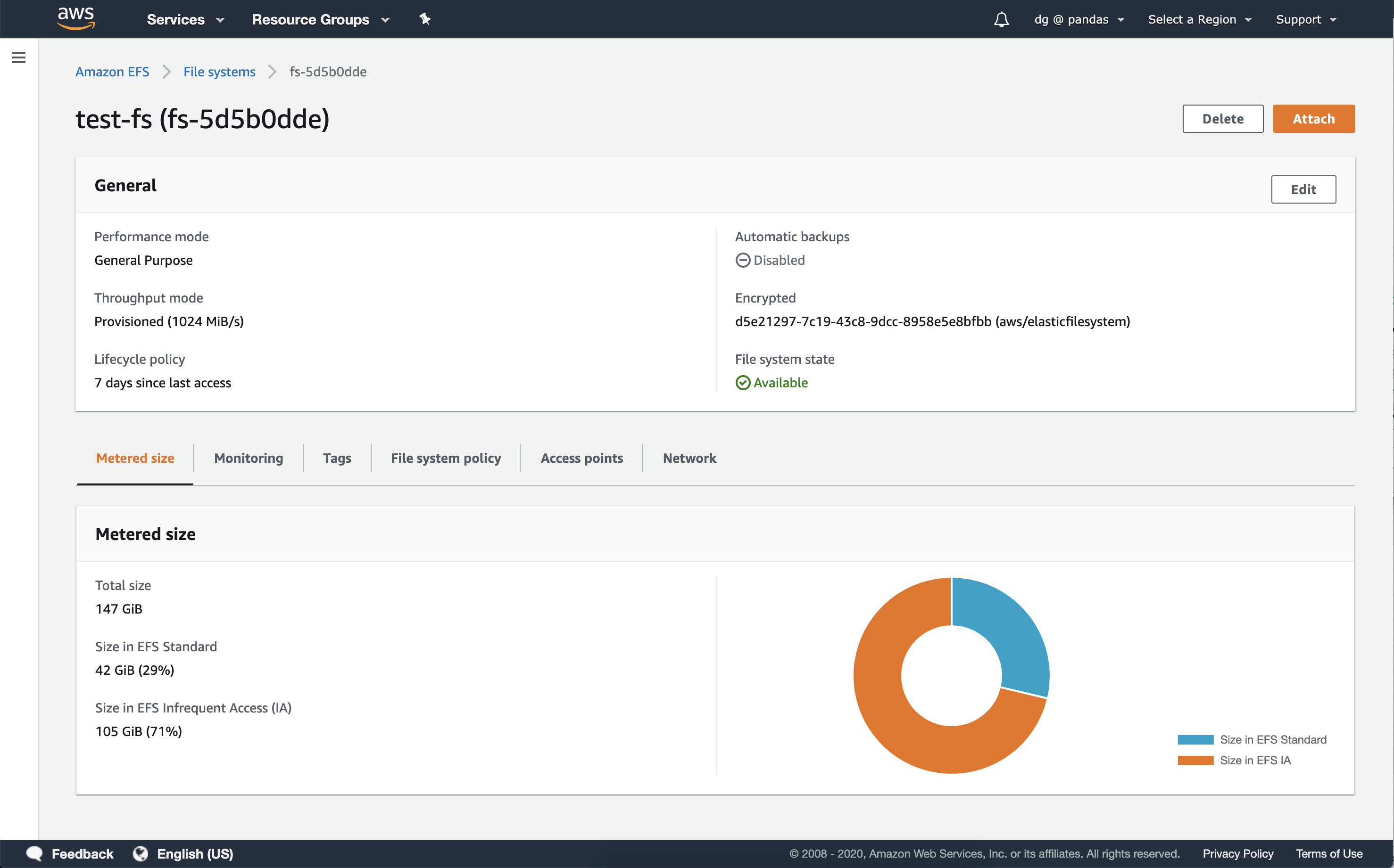 If you want to view additional details or change settings on one of your file systems you can see the different tabs for information and functionality