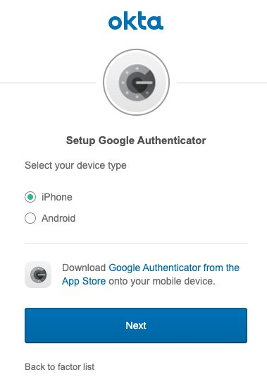 Select Setup under Google Authenticator and continue setting up Google Authenticator for this Okta user.