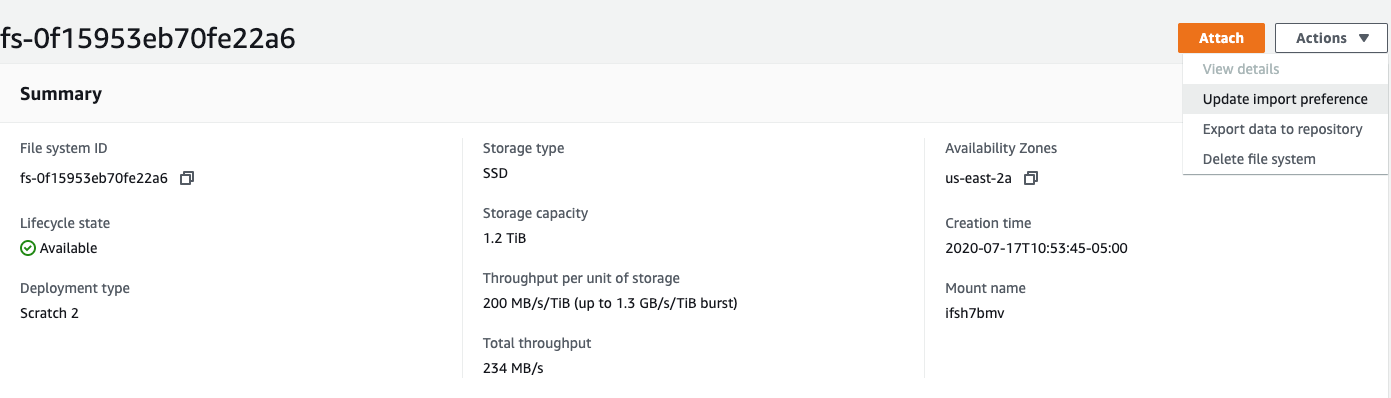 Go to the Actions drop-down menu, then Update import preference in the FSx for Lustre console when youre on the file system