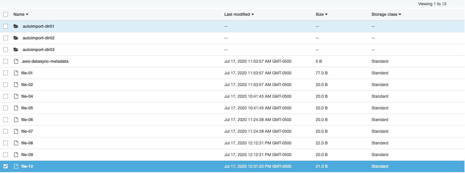 Next, let’s update the import preference to Import objects that are added to or changed in my bucket. Then, upload a new file (“file-10”) to our Amazon S3 bucket after the import preference is updated.