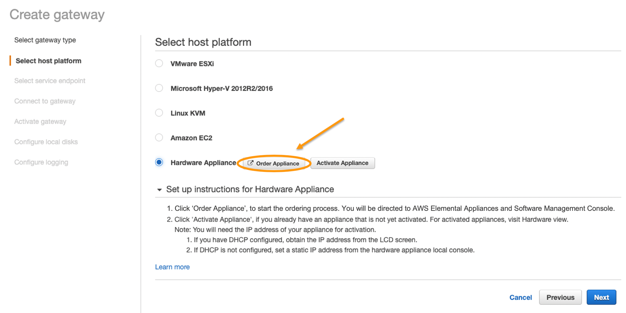 Then you are asked to select the host platform deployment option. Choose Hardware Appliance, and then click on Order Appliance.