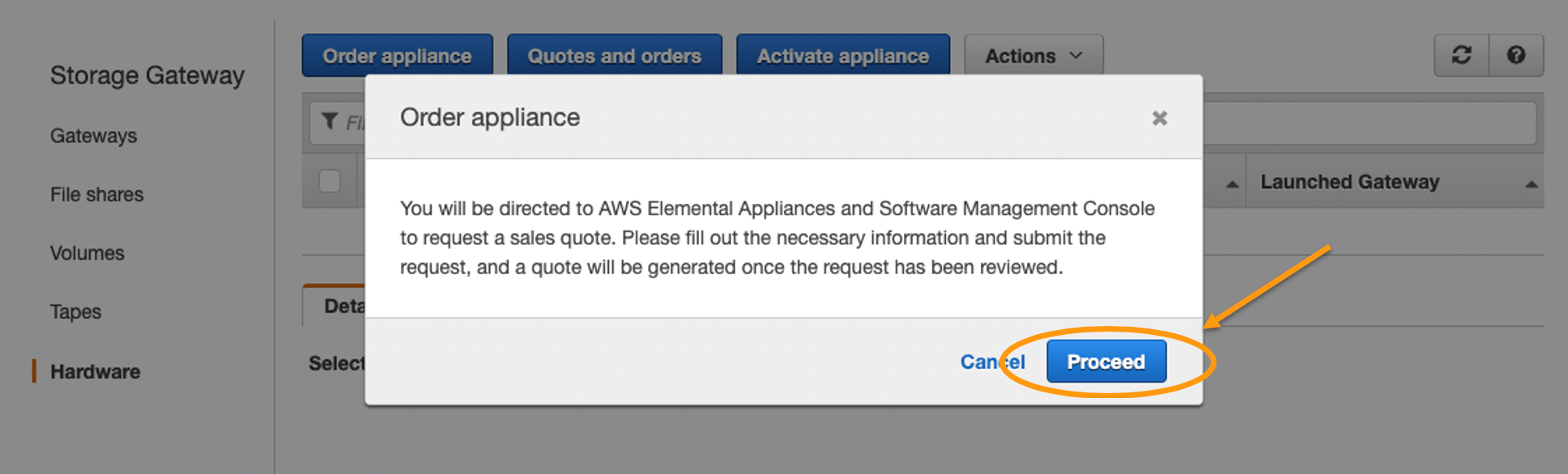 You will see a pop-up message informing you that you are being directed to the AWS Elemental Appliances and Software Management console