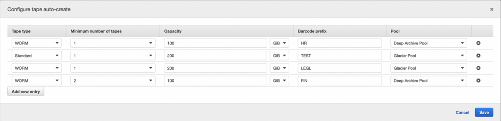 Configure tape auto-create WORM tapes