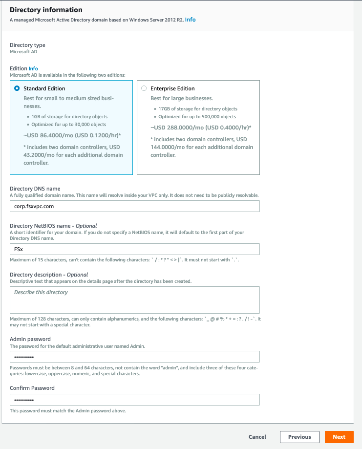 Choose your Active Directory Edition. For this tutorial, I use the Standard Edition. Then define a Directory DNS name.
