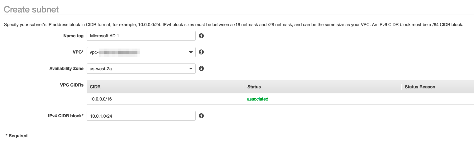 Select Subnets in the sidebar, then Create Subnet. Enter a name and select an Availability Zone.