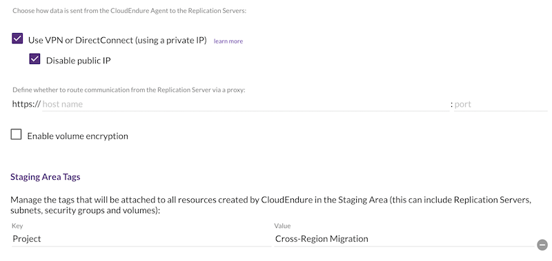 Choose how data is sent from the CloudEndure Agent to the Replication Servers