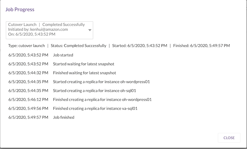 CloudEndure Migration will initiate snapshots of all the Amazon EBS volumes in the staging area required to launch the selected target machines.
