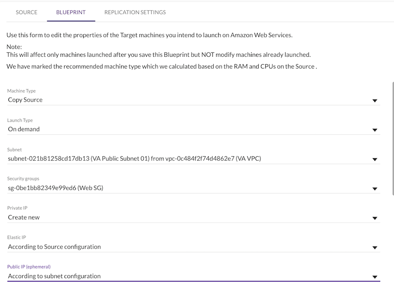 For each target machine, configure the Blueprint tab.
