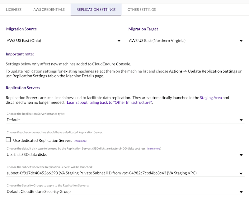 Go to Replication Settings to finish setting up your migration project.