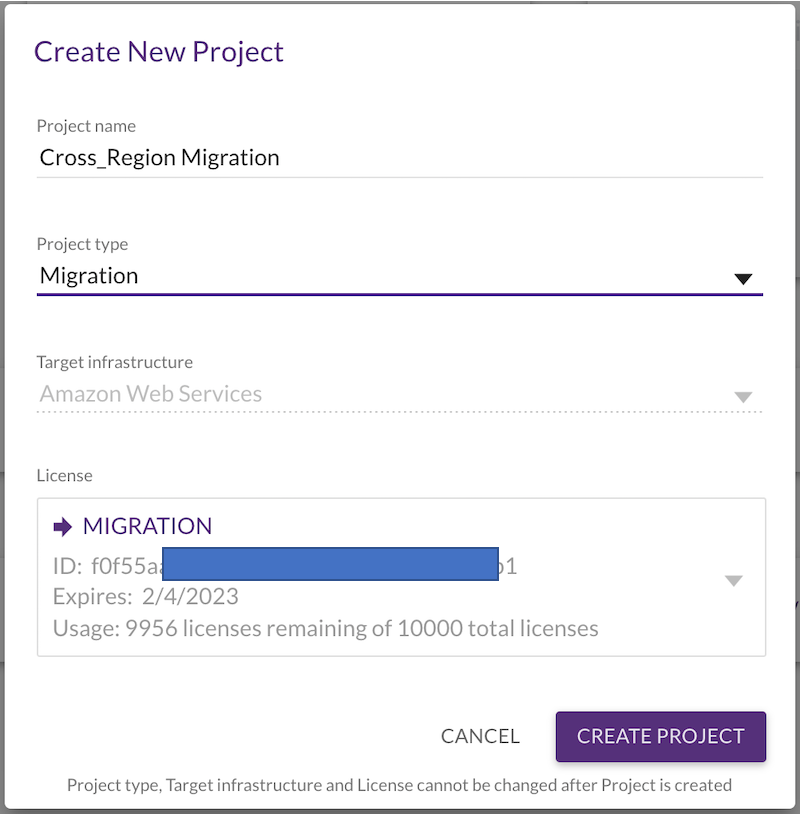 Log in to the CloudEndure user console and create a new migration project.