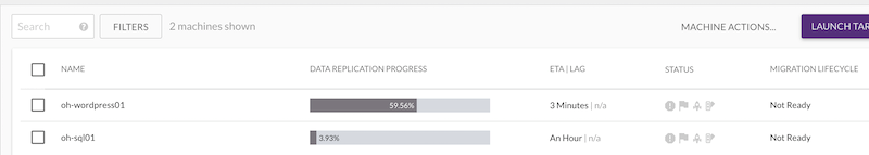 You can track the replication progress in the Machines page of the CloudEndure console.