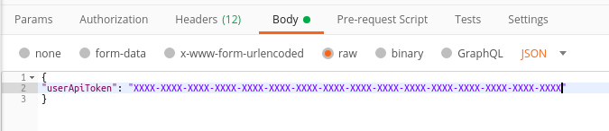 Body of login request, this is where the API token is inserted