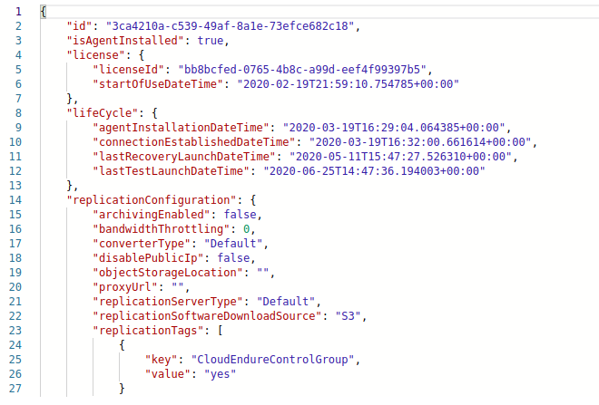 CloudEndure returned information about the machine