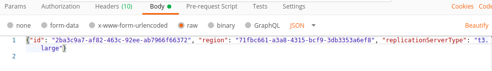 Request body to change replication server to t3.large